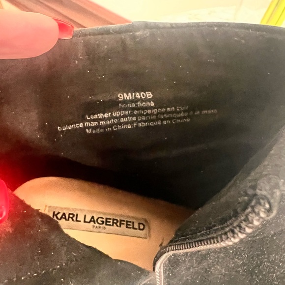 KARL LAGERFELD Paris Black Luxury Suede FIONA Gold Heel Booties Women's Sz 9 - Picture 7 of 7